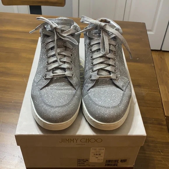 Jimmy Choo Miami glitter sneakers in silver - Picture 3 of 4